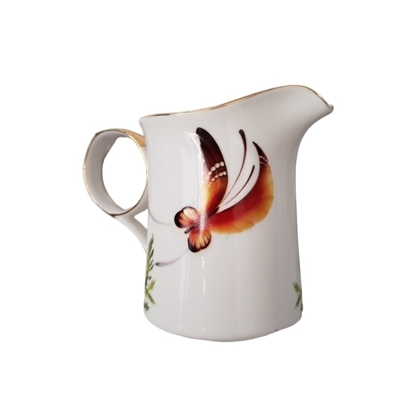 Vintage Bombay Creamer & Sugar Bowl Set Whimsical Poppies & Butterflies - Picture 7 of 15